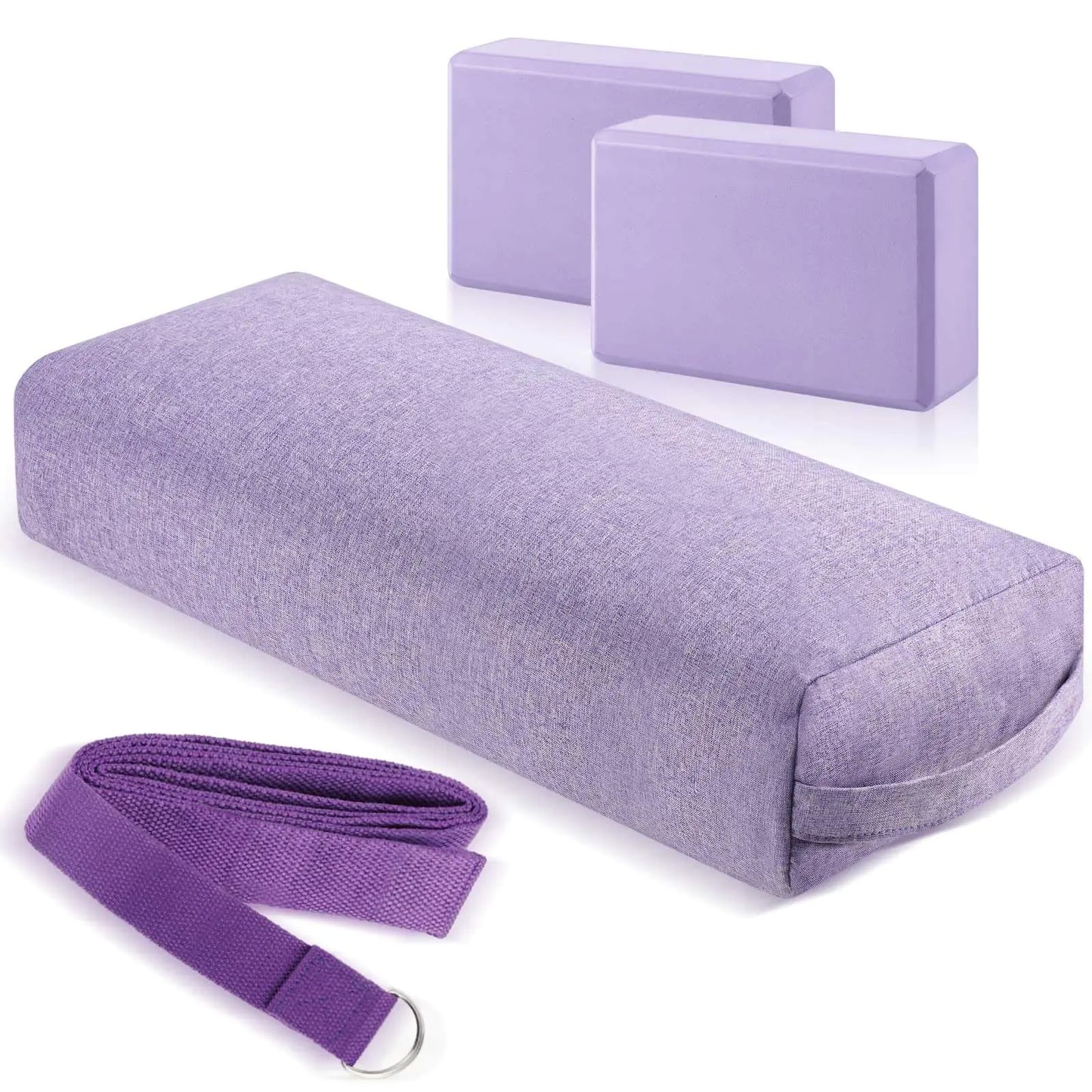 Ensemble de traversin et sangles de yoga violets avec blocs