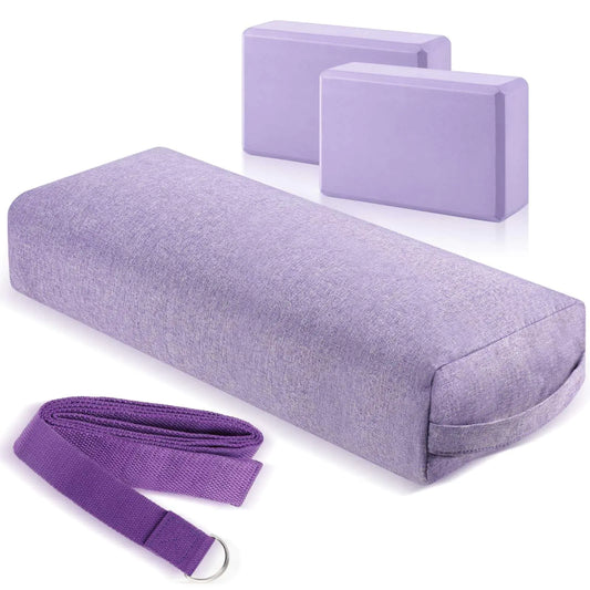 Ensemble de traversin et sangles de yoga violets avec blocs