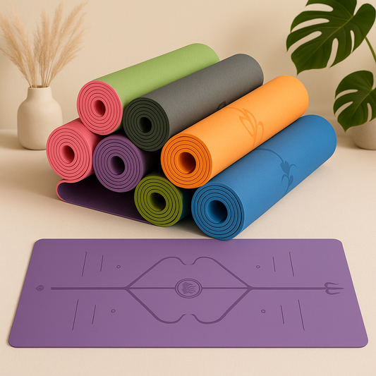 Tapis de yoga antidérapant avec lignes d'alignement 